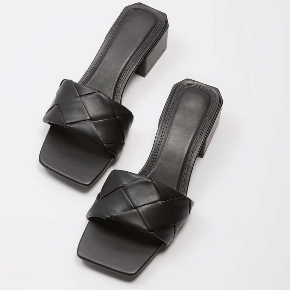 Woven Faux Leather Heeled Sandal